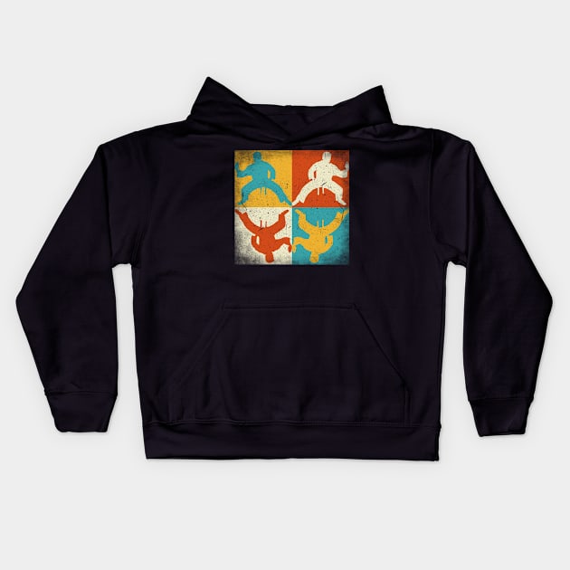 Karate practice. Retro squares Kids Hoodie by SerenityByAlex